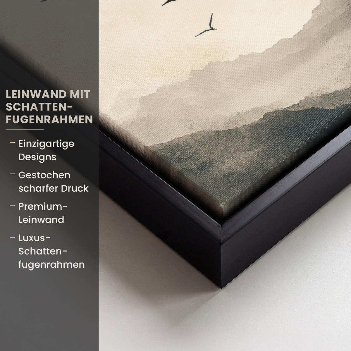 LEINWAND Bilder mit Rahmen - Landschaft - Japandi - Vogel - 20x30 - Beige, Textil (20/30cm) - MuchoWow