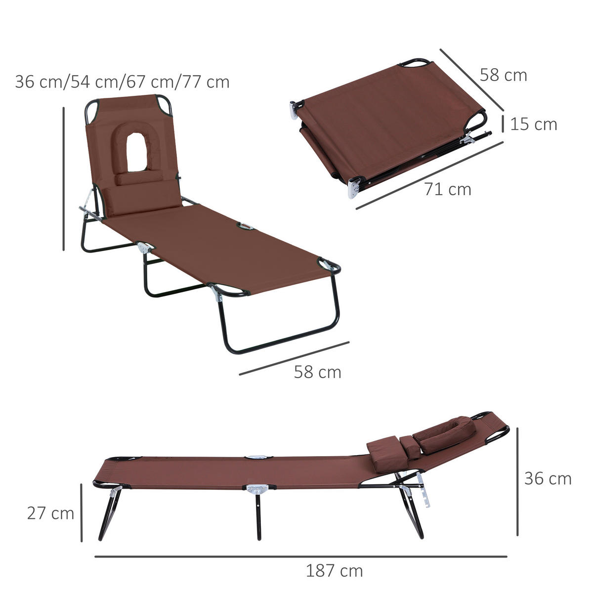 SONNENLIEGE DE-15592 klappbar, 4-fach verstellbar Braun - Braun, Metall (58/36/187cm) - ComfortXL
