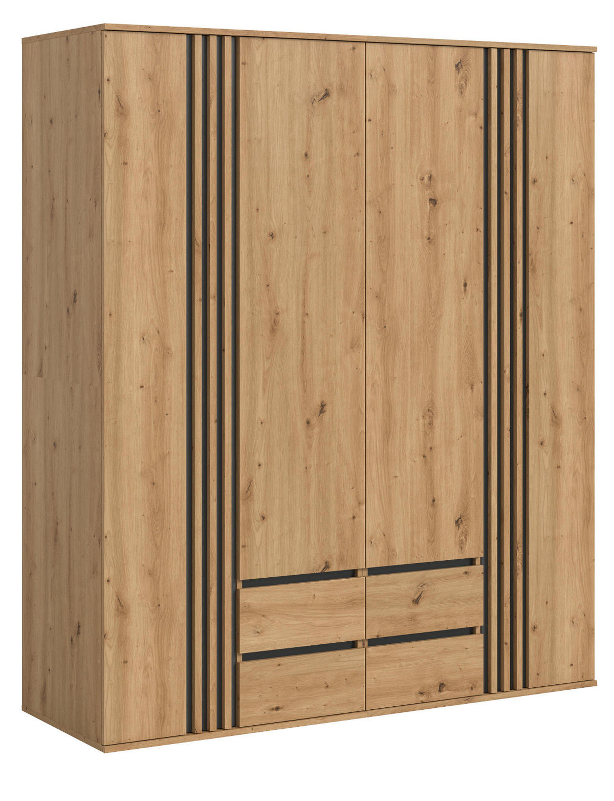 KLEIDERSCHRANK Eiche Artisan, grau 160 x 192 cm 4-türig, Drehtürenschrank mit Schubladen - Anthrazit/Eiche Artisan, Holzwerkstoff (160/192/56cm) - Inn.Furn