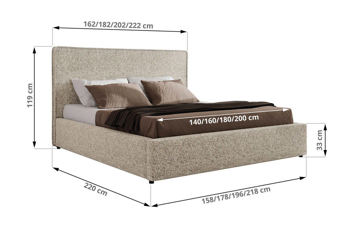 POLSTERBETT CORIVO CLASSIC 180/200 - Beige Strukture - Schaum-Matratze - Beige, Textil (180/200cm) - MKS