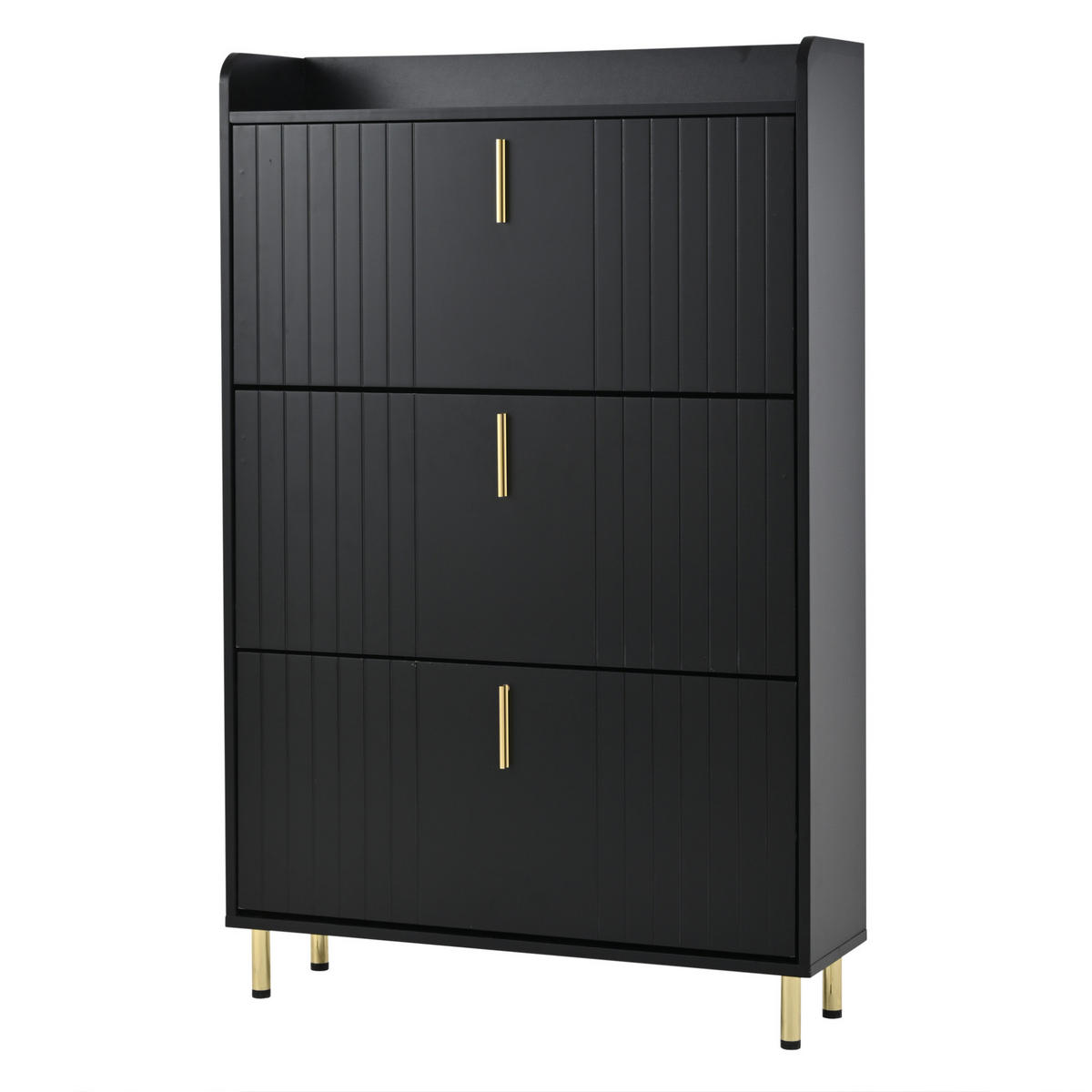 SCHUHSCHRANK mit 3 Klappen 80 x 23 x 123,5 cm MDF Schwarz - Schwarz, Holz (23.5/123.5/80cm) - Beauniv