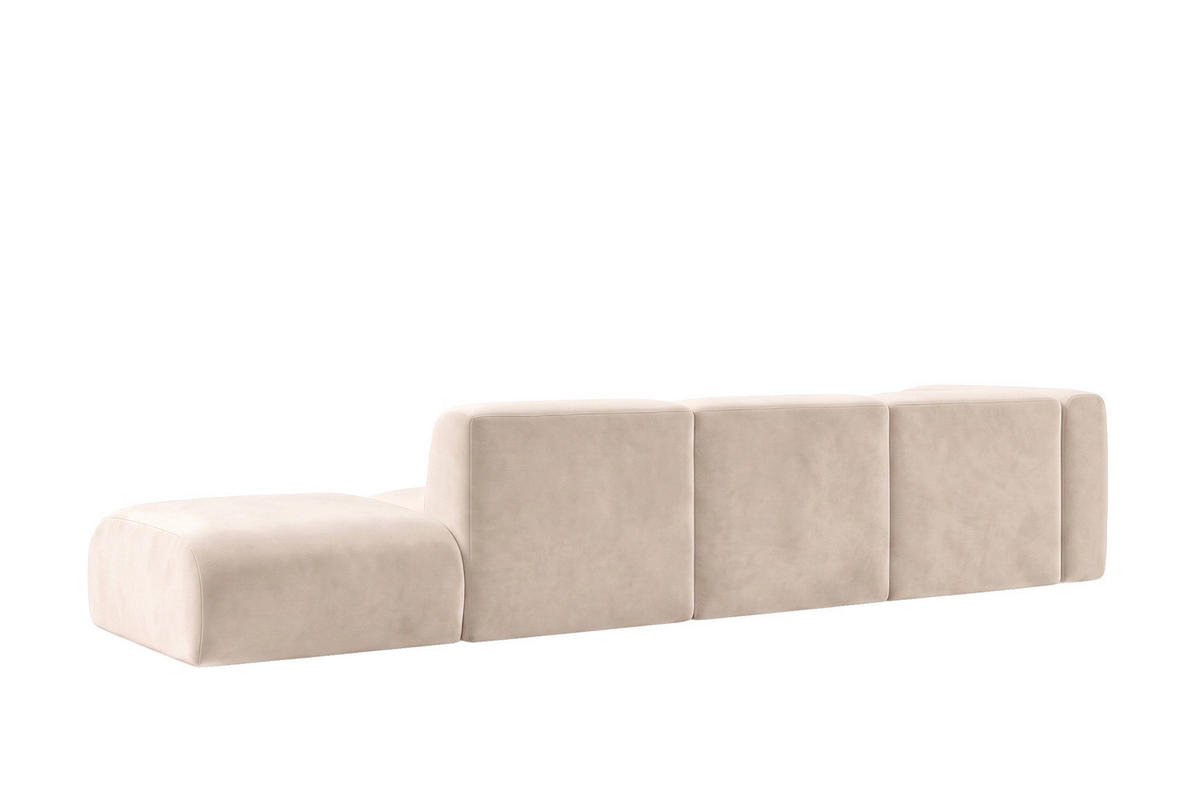 ECKSOFA L-Form Mit Hocker, Velvet-Stoff Bluvel, Creme, Rechts, GRETA - Creme, Holz (386/179cm) - Kaiser Möbel