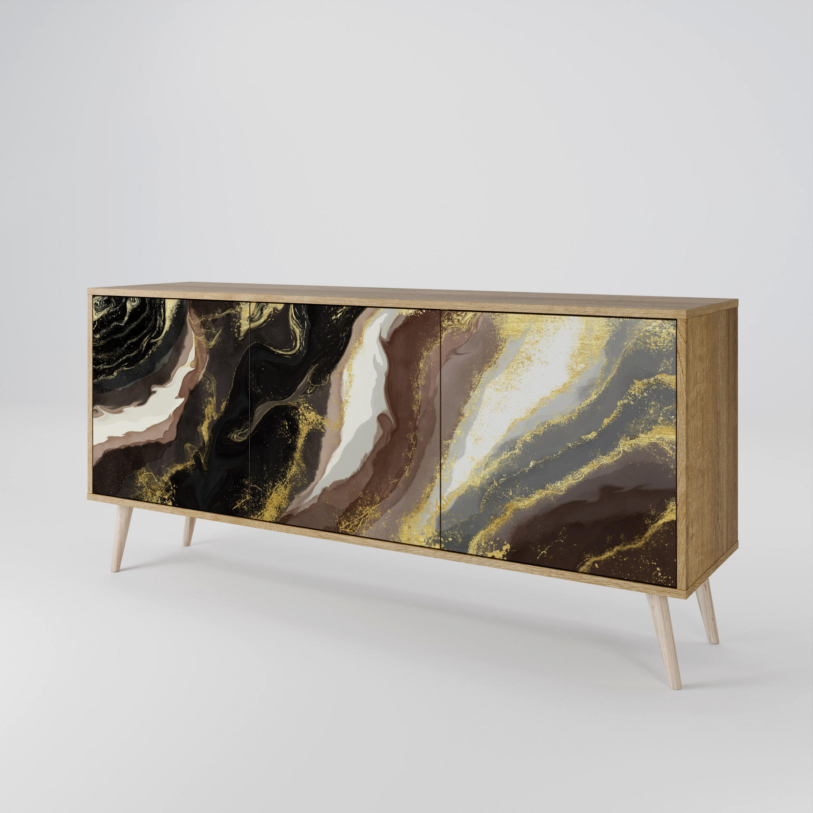 SIDEBOARD GOLD DUST, Eicheneffekt, 164,5x42x77,5 cm, 3 Türen - Eichefarben/Buchefarben, Holzwerkstoff/Buchenholz (164.5/77.5/42cm) - SpaceRebels