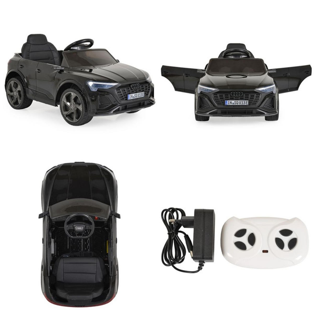 ELEKTROAUTO Audi SQ8 e-tron schwarz EVA-Reifen Musik Licht MP3-Eingang Gurt - Schwarz, Kunststoff (99/54/46cm) - Moni