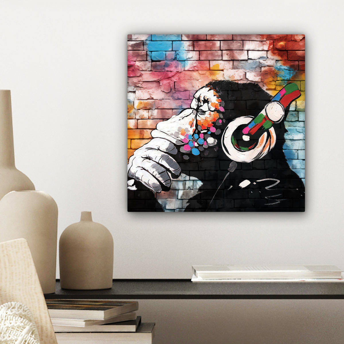 LEINWANDBILD Affe - Graffiti - Musik 20x20 cm - Multicolor, Textil (20/20cm) - MuchoWow