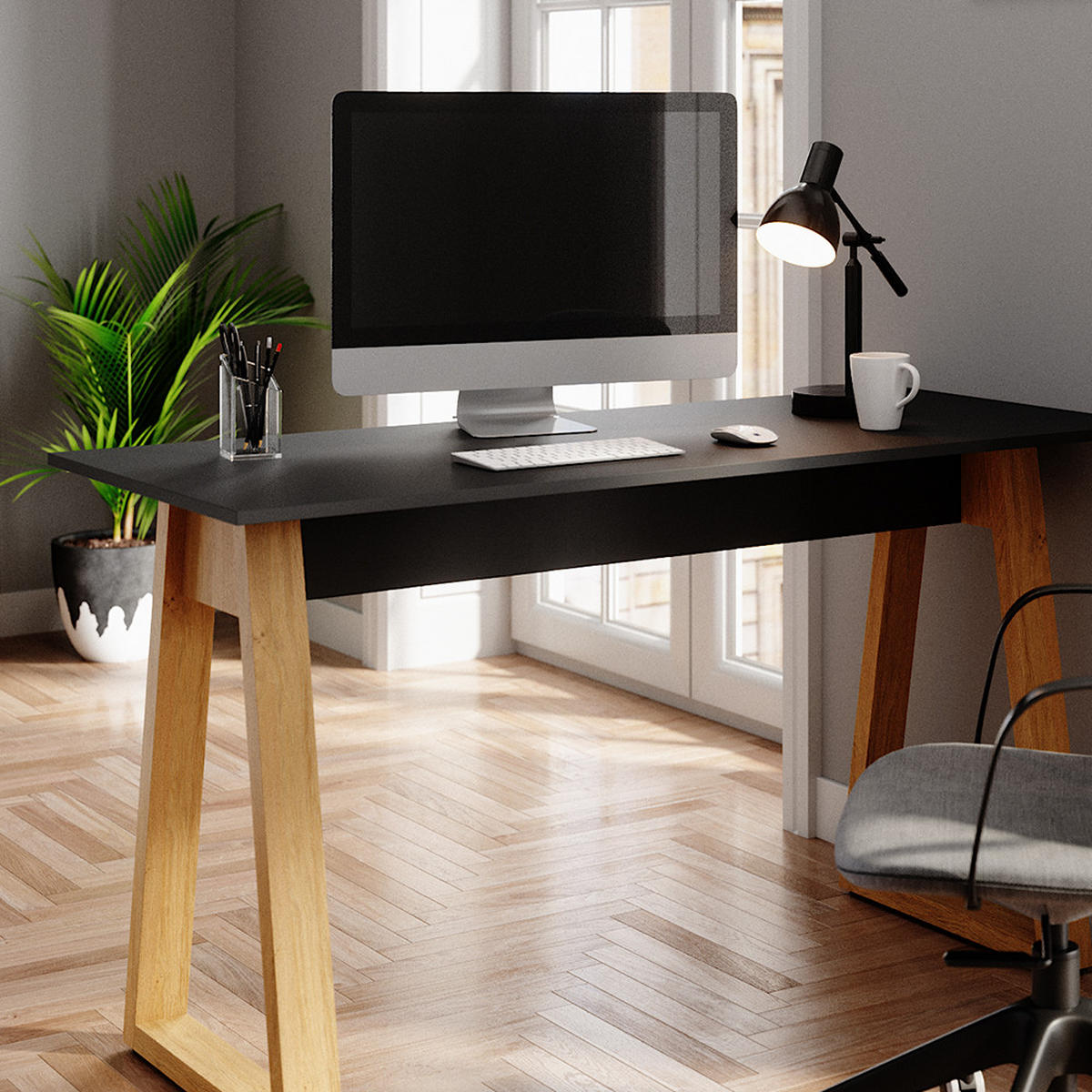 SCHREIBTISCH Nautica Anthrazit 138 x 60 cm - Anthrazit/Buchefarben, Holzwerkstoff (60/138/77cm) - Vicco