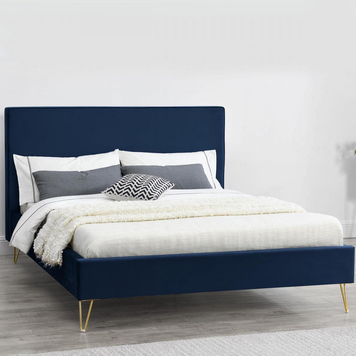 BETT Riverside Blau 140 x 190 cm - Blau, Holz (140/190cm) - Concept Usine