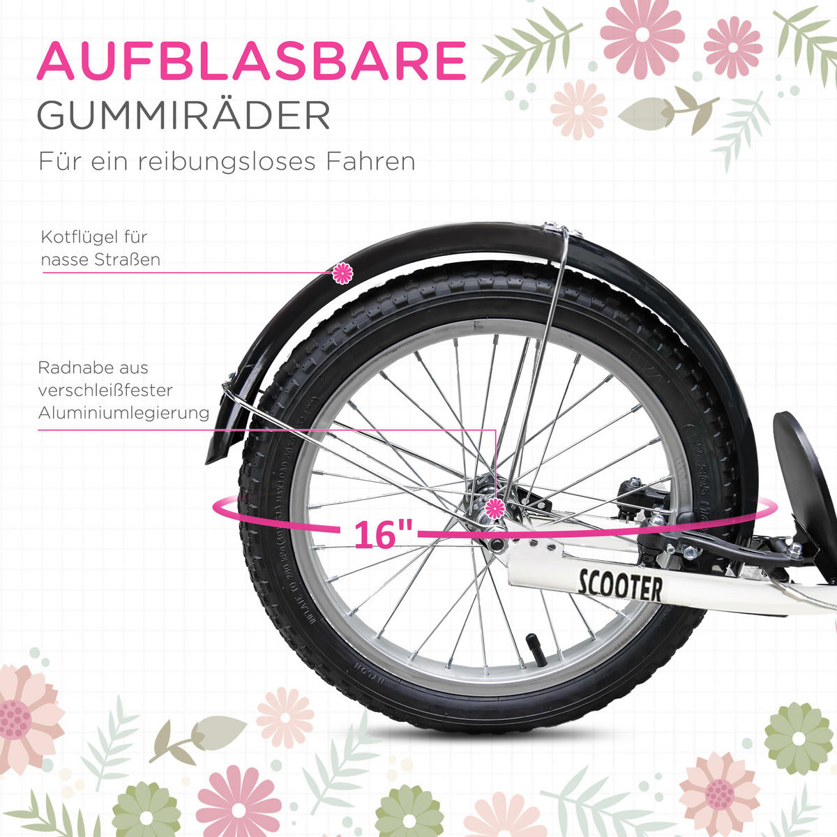 KINDERROLLER, Rosa+Weiß, Metall+ Kunststoff - Rosa, Metall (139/58/96cm) - HOMCOM