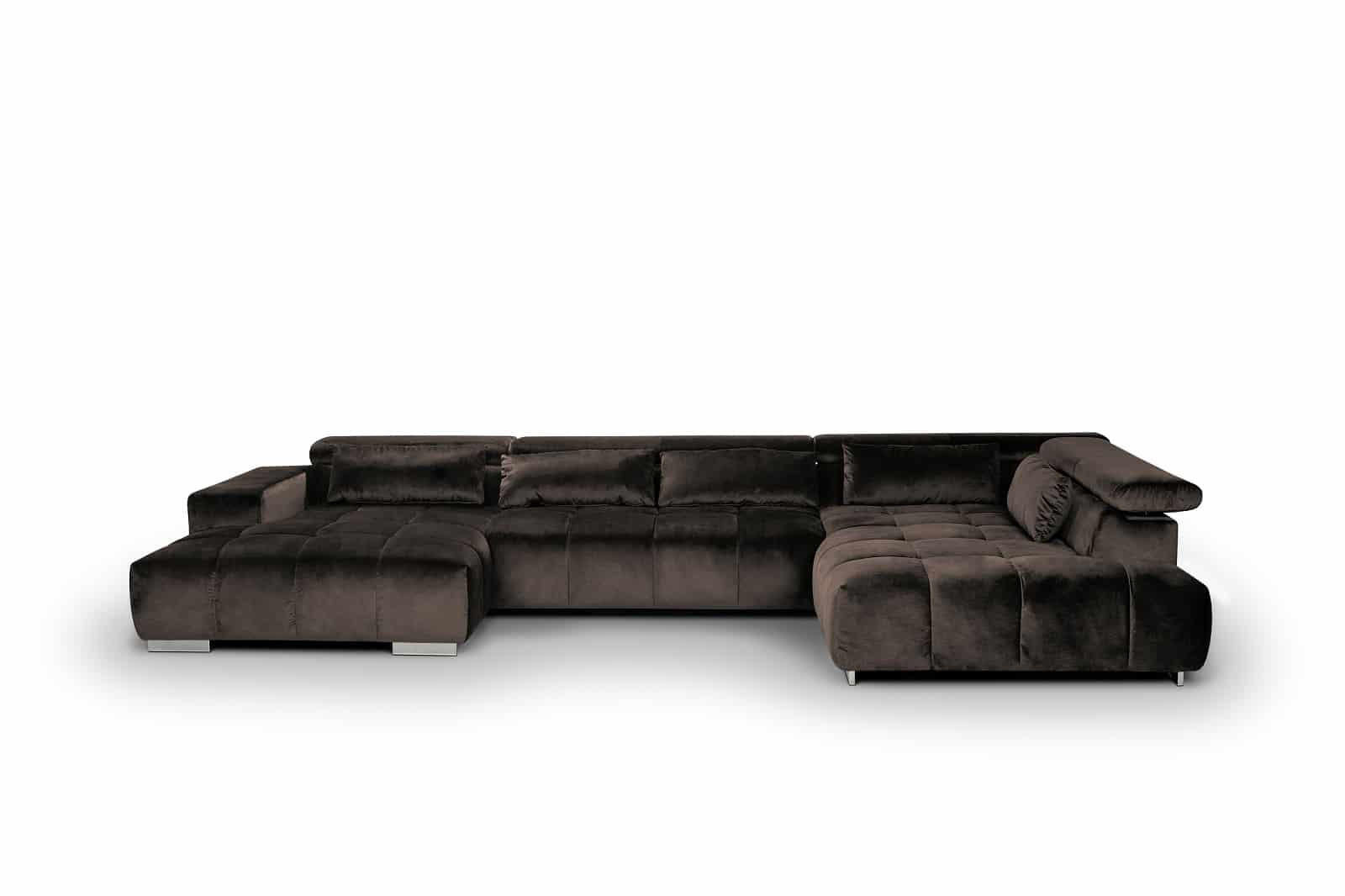 WOHNLANDSCHAFT XXL mit verstellbaren Kopflehnen, Velvet-Stoff - Silberfarben/Braun, Textil/Metall (225/73/409cm) - Cotta