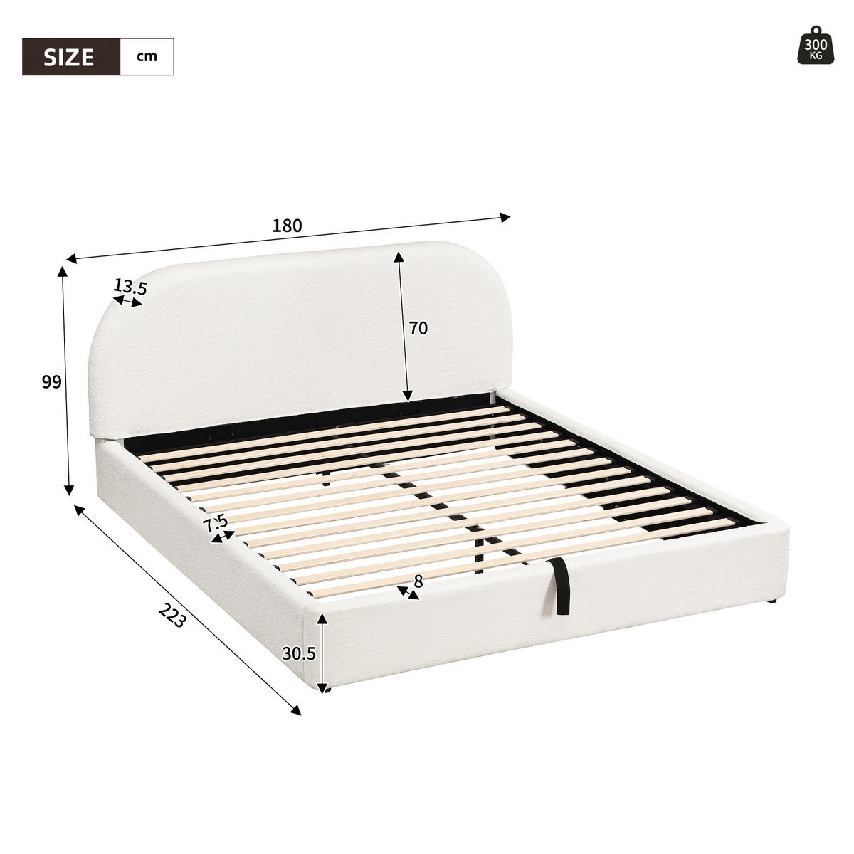 POLSTERBETT Beige Bouclé 160x200 Hydraulik Stauraum - Beige, Leder (160/200cm) - FLIEKS