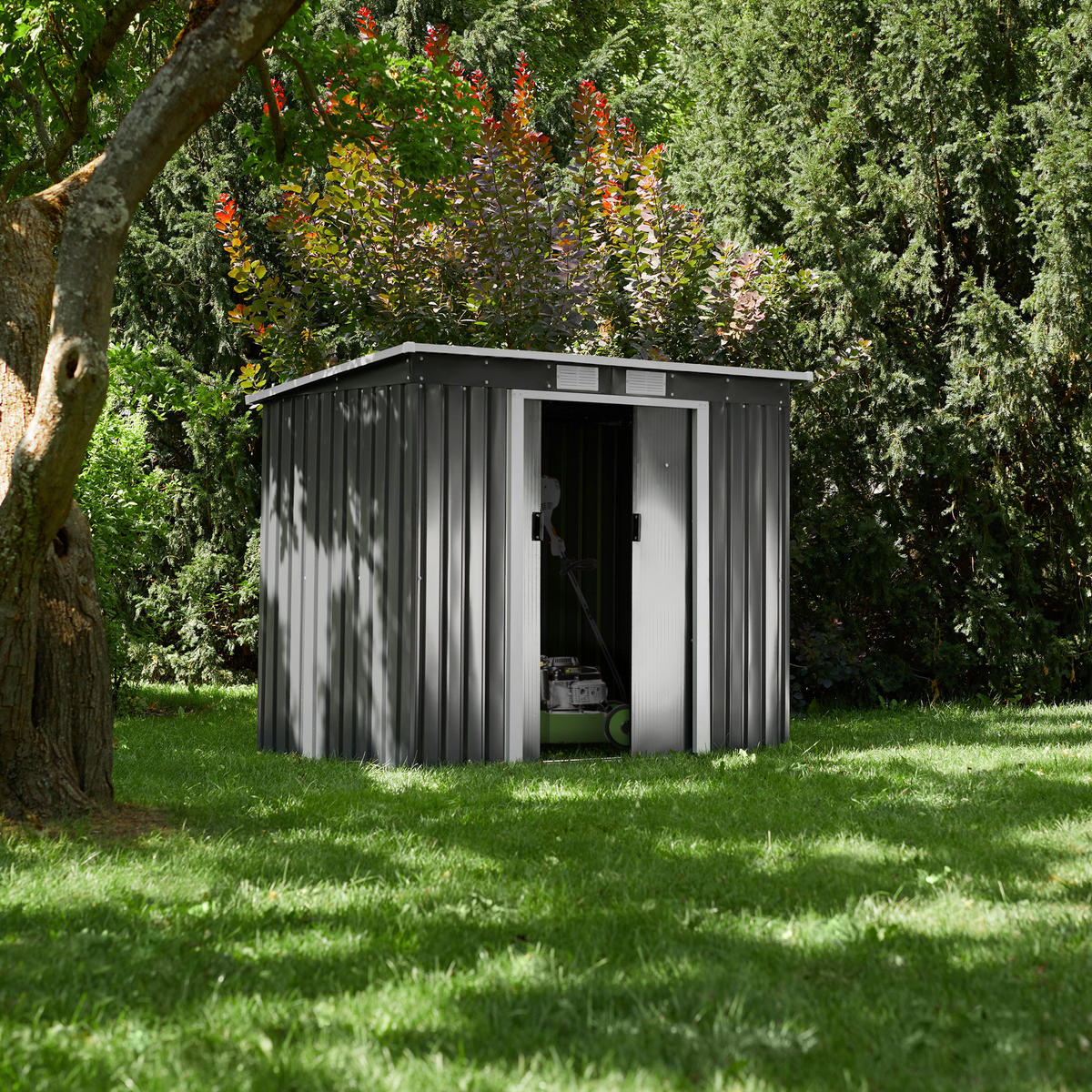 GARTENHAUS mit Pultdach, 213 x 130 x 173 cm,grau/weiß - Weiß/Grau, Metall (130/173/213cm) - tectake