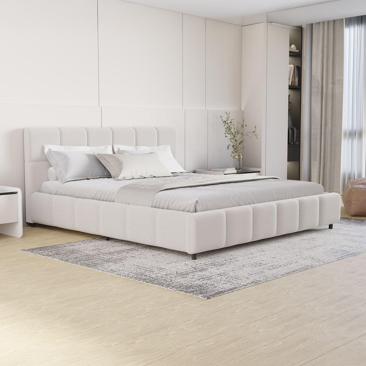 POLSTERBETT Florenz creme 180x200 cm mit Matratze - Creme, Holz (180/200cm) - Juskys