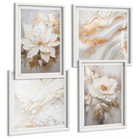 BILDER SET 4er Set - 50x50 cm & 40x60 cm Weißer Rahmen - Abstrakte Blumen aus Marmor - Weiß, Kunststoff (50/50cm) - TULUP