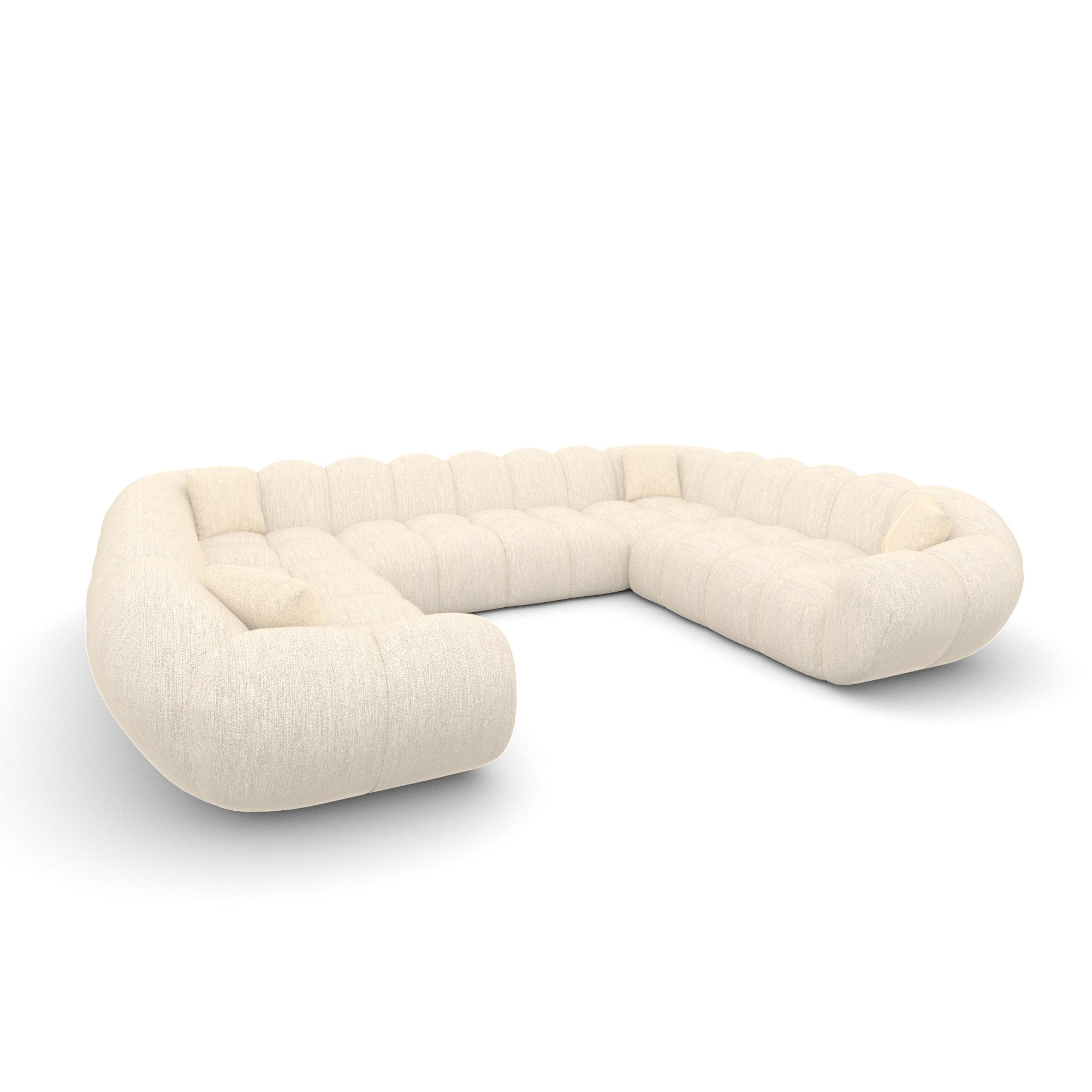 WOHNLANDSCHAFT Liva Creme Strukturstoff U-Form XXL Panorama - Creme, Textil (316/70/258cm) - VAROYAL