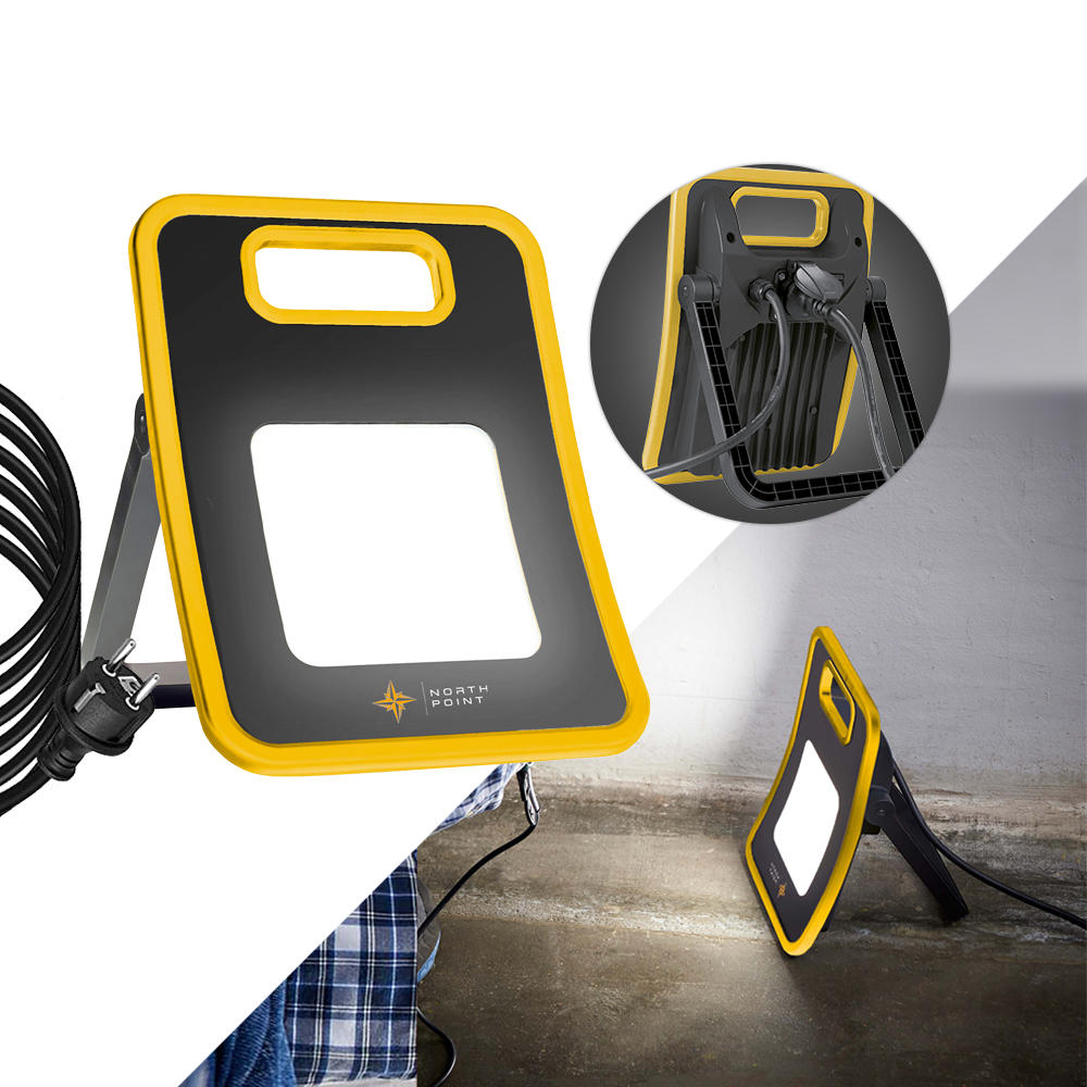 LED-ARBEITSSTRAHLER - 30W mit 2800 Lumen, verstellbarem Standgestell und rückseitiger Steckdose, 3m Netzkabel - Schwarz, Metall (8.3/24/33cm) - Northpoint