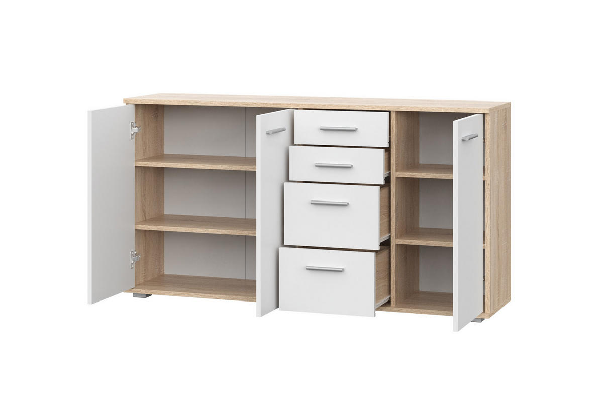 KOMMODE Sonoma Eiche, Weiß 138/74/34 - Weiß/Sonoma Eiche, Holzwerkstoff (138/74/34cm) - RAUMHIRSCH FURNITURE