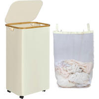WÄSCHEKORB mit Deckel und Rollen 110L Beige - Creme, Textil (33/79/44cm)