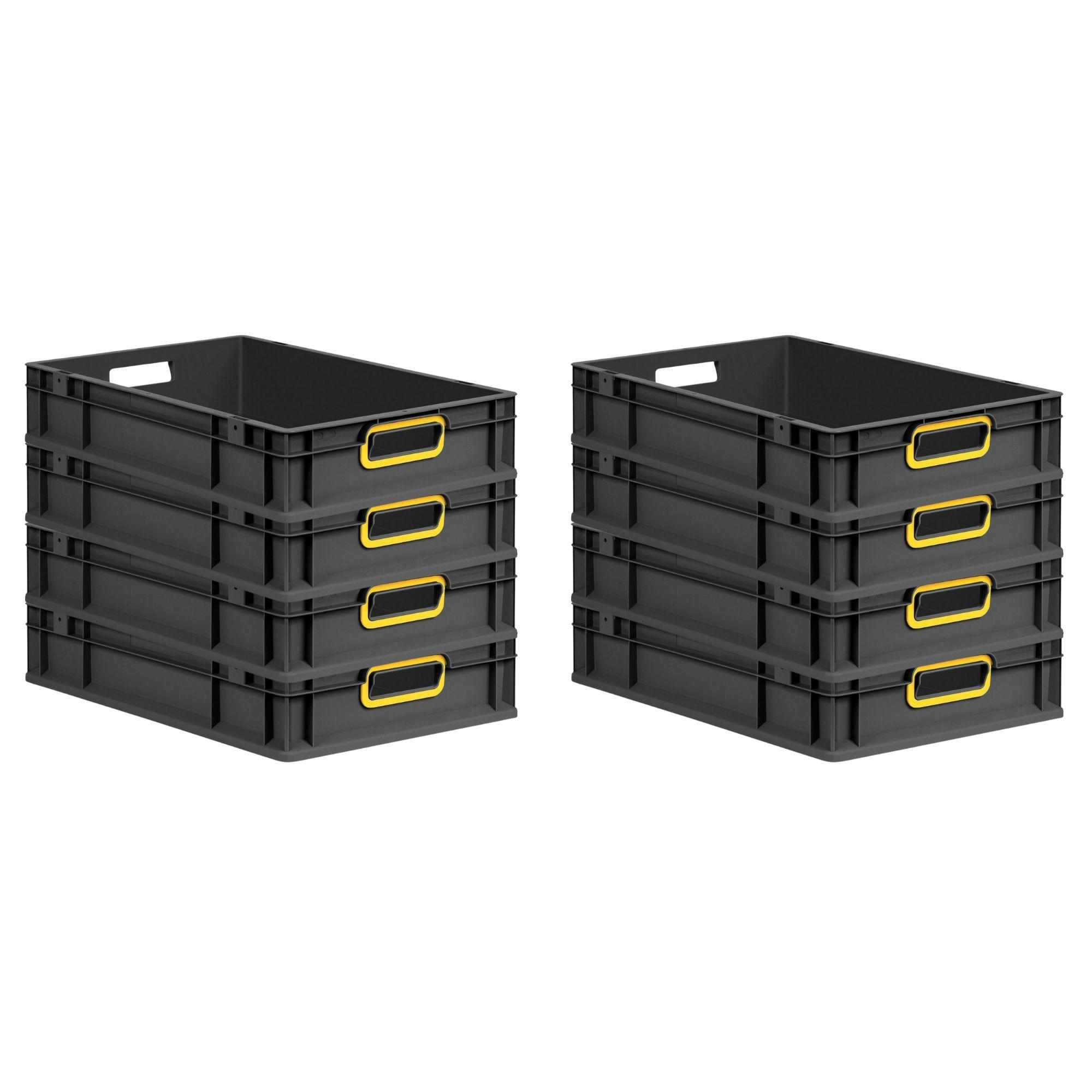 EUROBOX 8x NextGen Color 12x40x60 cm 23 Liter Griffe gelb offen, Schwarz - Gelb/Schwarz, Kunststoff (40/12/60cm) - PROREGAL