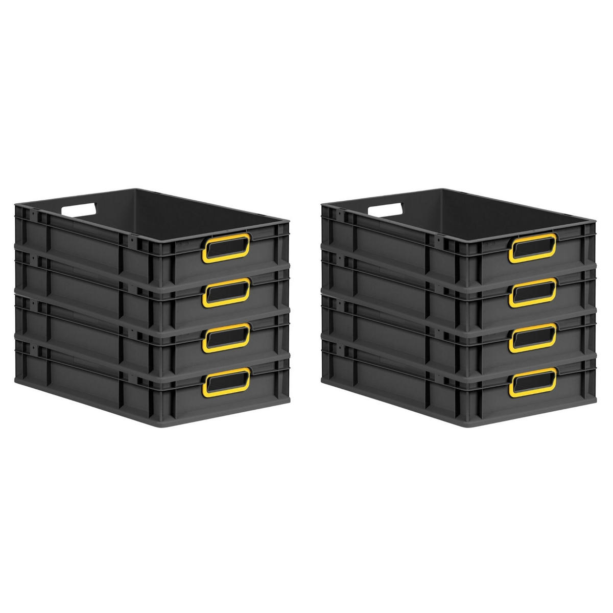 EUROBOX 8x NextGen Color 12x40x60 cm 23 Liter Griffe gelb offen, Schwarz - Gelb/Schwarz, Kunststoff (40/12/60cm) - PROREGAL