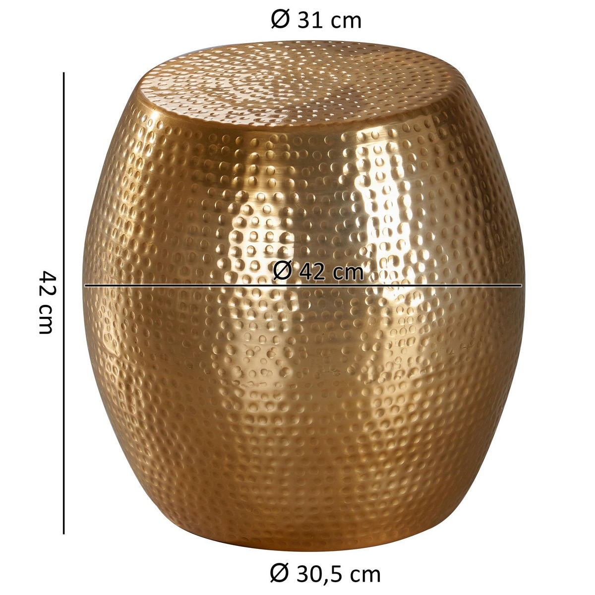 BEISTELLTISCH Aluminium Hammerschlag ENNS, Gold 42x42x42 cm - Goldfarben, Metall (42/42/42cm) - KADIMA DESIGN
