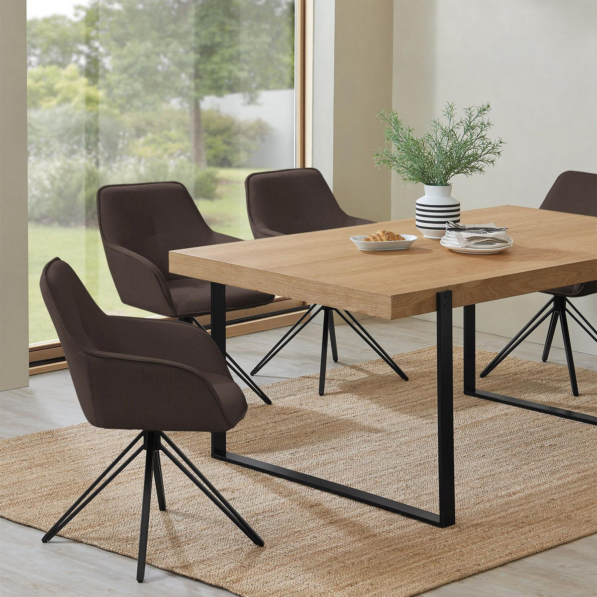 DREHSTUHL Clyde mit Armlehne cord braun (2er-Set) - Braun, Textil (57/85/61cm) - Juskys