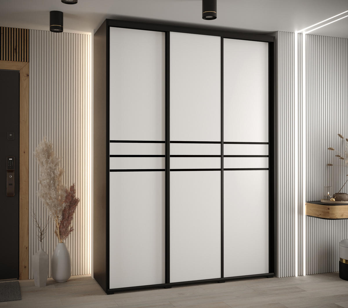 SCHWEBETÜRENSCHRANK 235,2/170/45 3-türig - Schwarz/Weiß, Holz/Metall (170/235/45cm) - Abiks Möbel