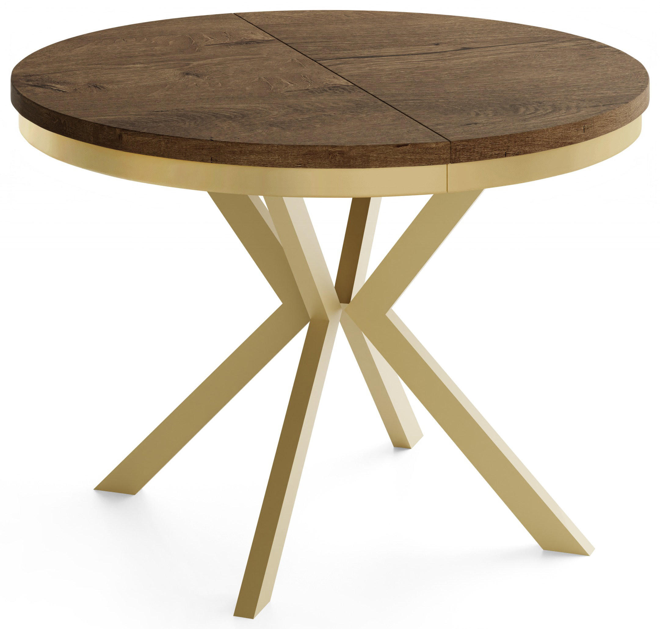 ESSTISCH Dina runder ausziehbarer, Lefkas Eiche 120-200/100/76 cm - Alteiche/Goldfarben, Holzwerkstoff/Metall (120/200/76cm) - WFL GROUP