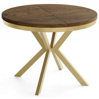 ESSTISCH Dina runder ausziehbarer, Lefkas Eiche 120-200/100/76 cm - Alteiche/Goldfarben, Holzwerkstoff/Metall (120/200/76cm) - WFL GROUP