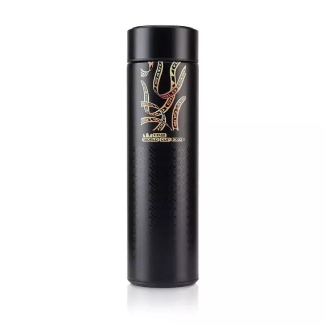 THERMOSFLASCHE 262 Schwarz, 500 ml, Edelstahl, Temperaturanzeige, Isolierflasche, Auslaufsicher, Thermobecher, Heiß Kalt, Premium, Büro, Reise - Goldfarben/Schwarz, Kunststoff/Metall (0.5L) - JUNG