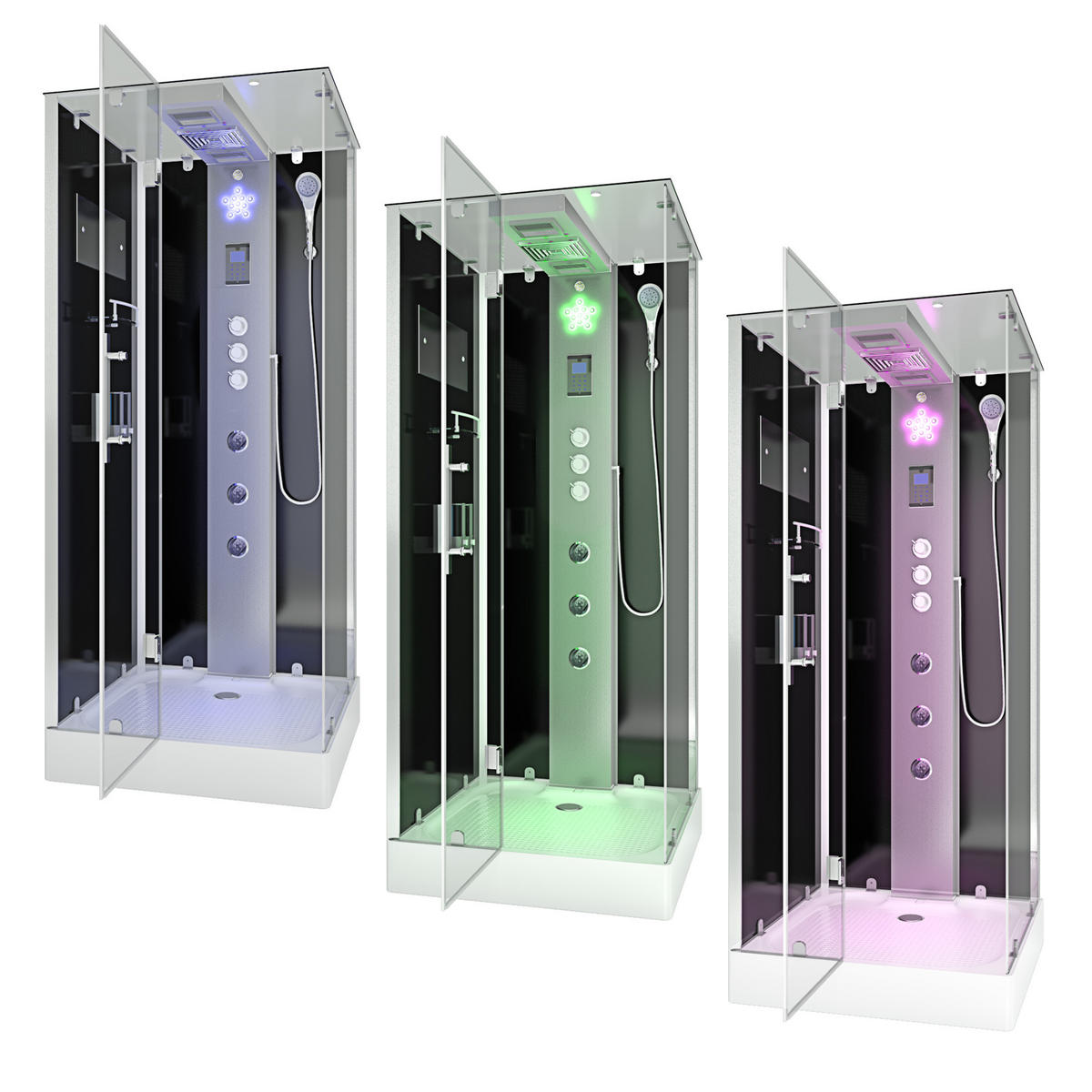 DAMPFDUSCHE Duschkabine D38-13L3-EC sw 90x90 - Schwarz, Glas/Kunststoff (90/90/218cm) - AcquaVapore by Sandra Jentho