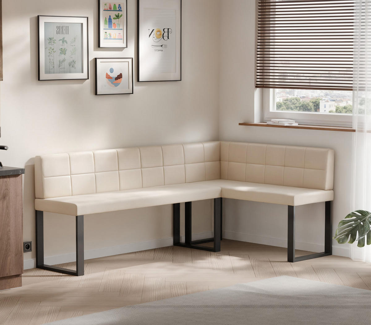 ECKBANK rechts SANA U Kunstleder gesteppt, 142/196 cm Beige - Beige, Kunststoff/Textil (142/196cm) - Idohome