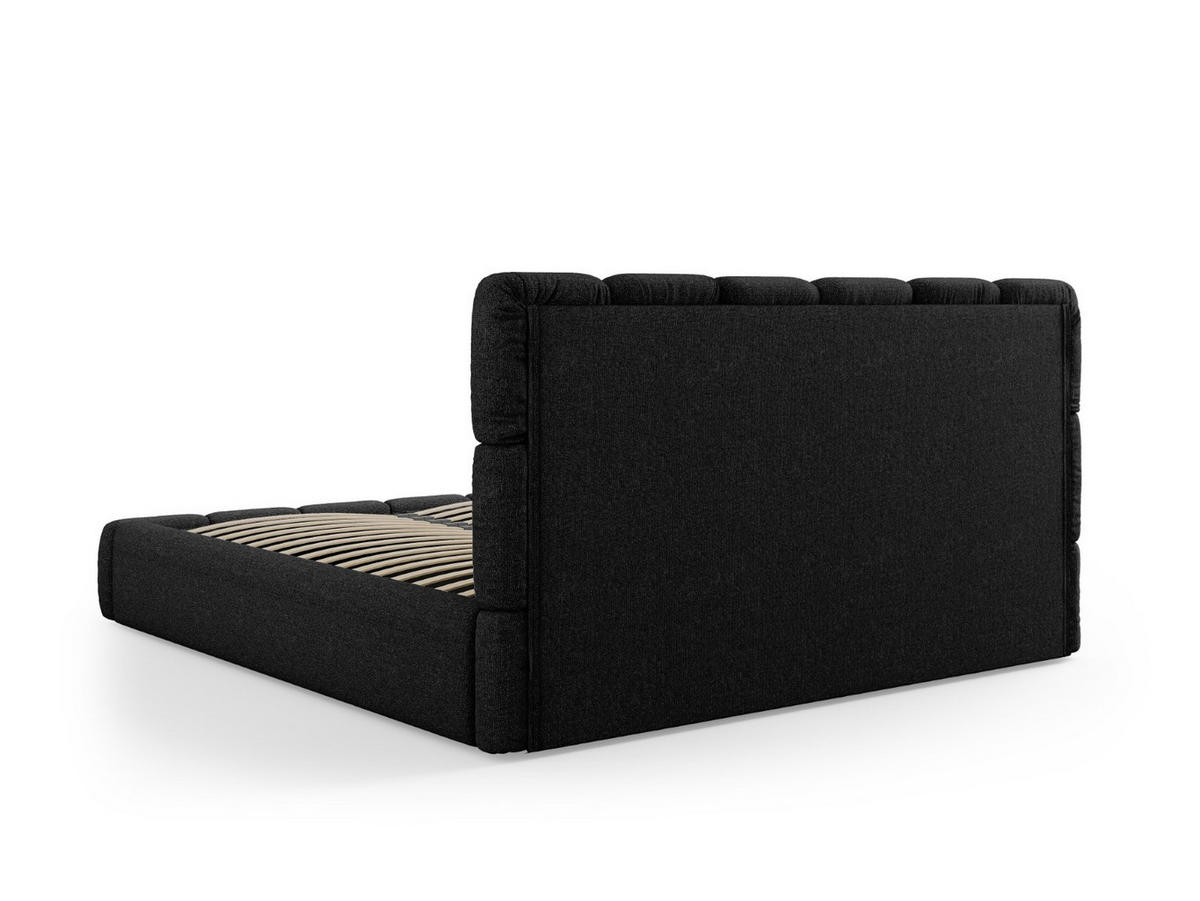 BETT mit Bettkasten und Kopfteil Bellis aus Chenille-Stoff schwarz 140x200cm - Schwarz, Textil (140/200cm) - Micadoni