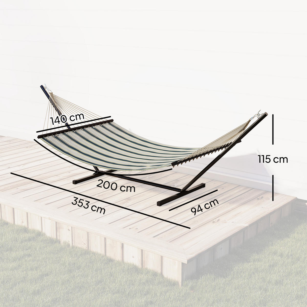HÄNGEMATTE mit Gestell DE-13691 mit abnehmbarem Kissen Grün - Grün, Metall (94/115/353cm) - ComfortXL