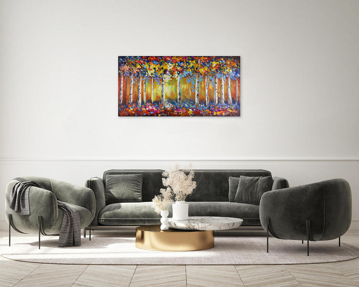 RUČNĚ MALOVANÝ AKRYLOVÝ OBRAZ ZELENÝ, 120/60 CM - zelená barva, dřevo/textil (120/60cm) - KUNSTLOFT
