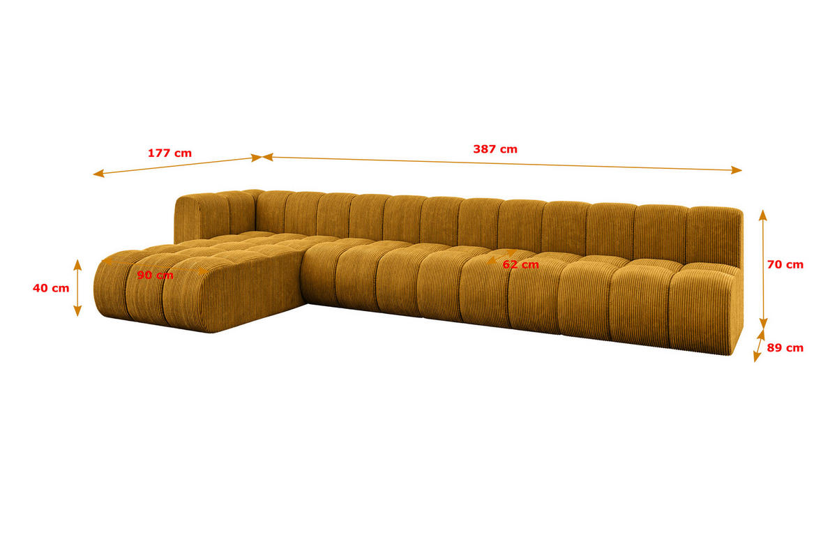 ECKSOFA modulares Sofa Darnel-L3 - 387x177x70 cm Senfgelb - Currygelb, Holzwerkstoff/Textil (387/177cm) - ALTDECOR