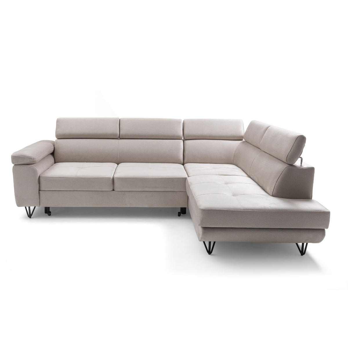 ECKSOFA JUNIOR L Rechts mit Schlaffunktion 194x128 Velours Creme - Creme/Schwarz, Holz/Textil (184/249cm) - Muffo