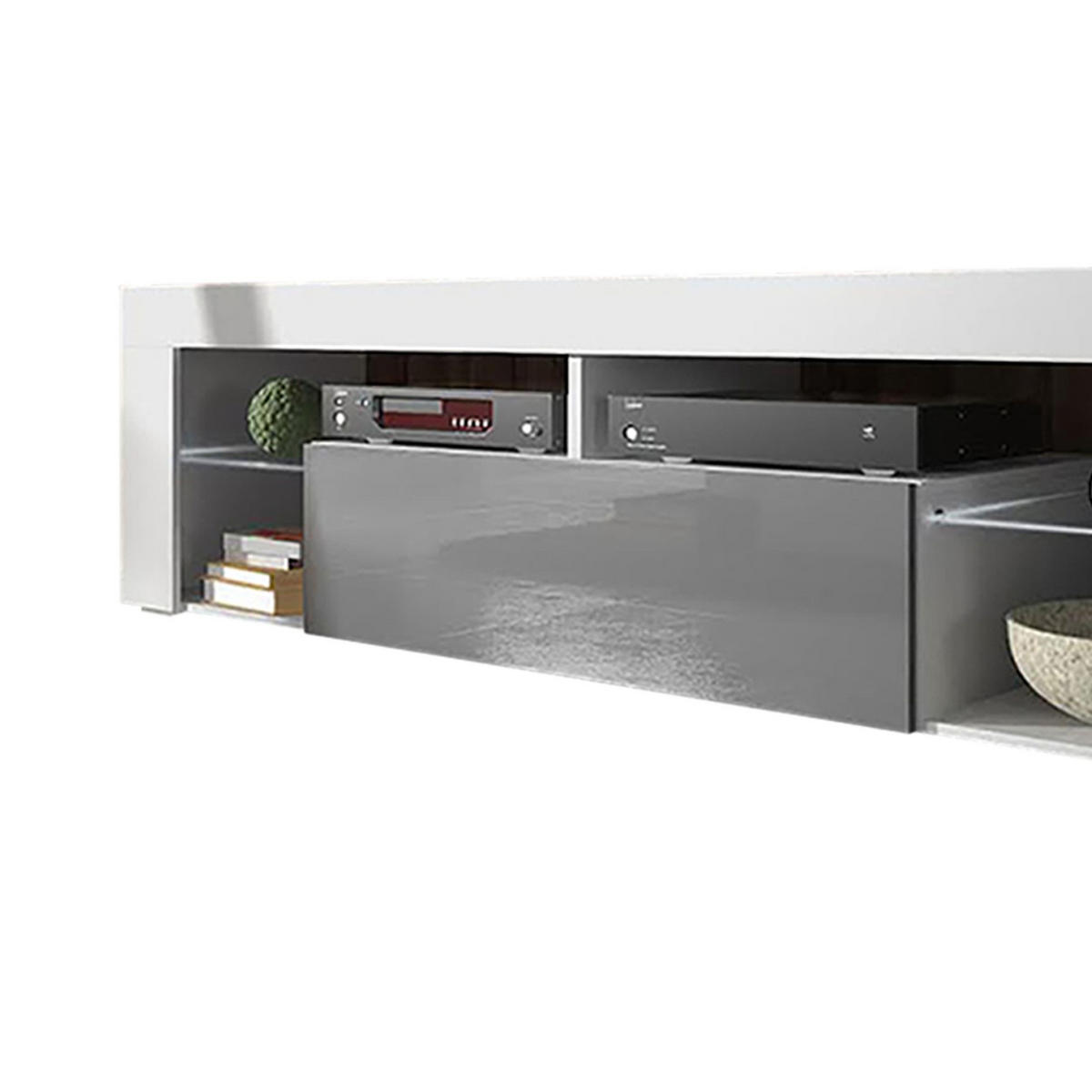 TV-LOWBOARD Bianko Weiß Matt/Grau Hochglanz mit LED, 140 cm - Weiß/Grau, Holzwerkstoff (140/50.5/35cm) - Selsey
