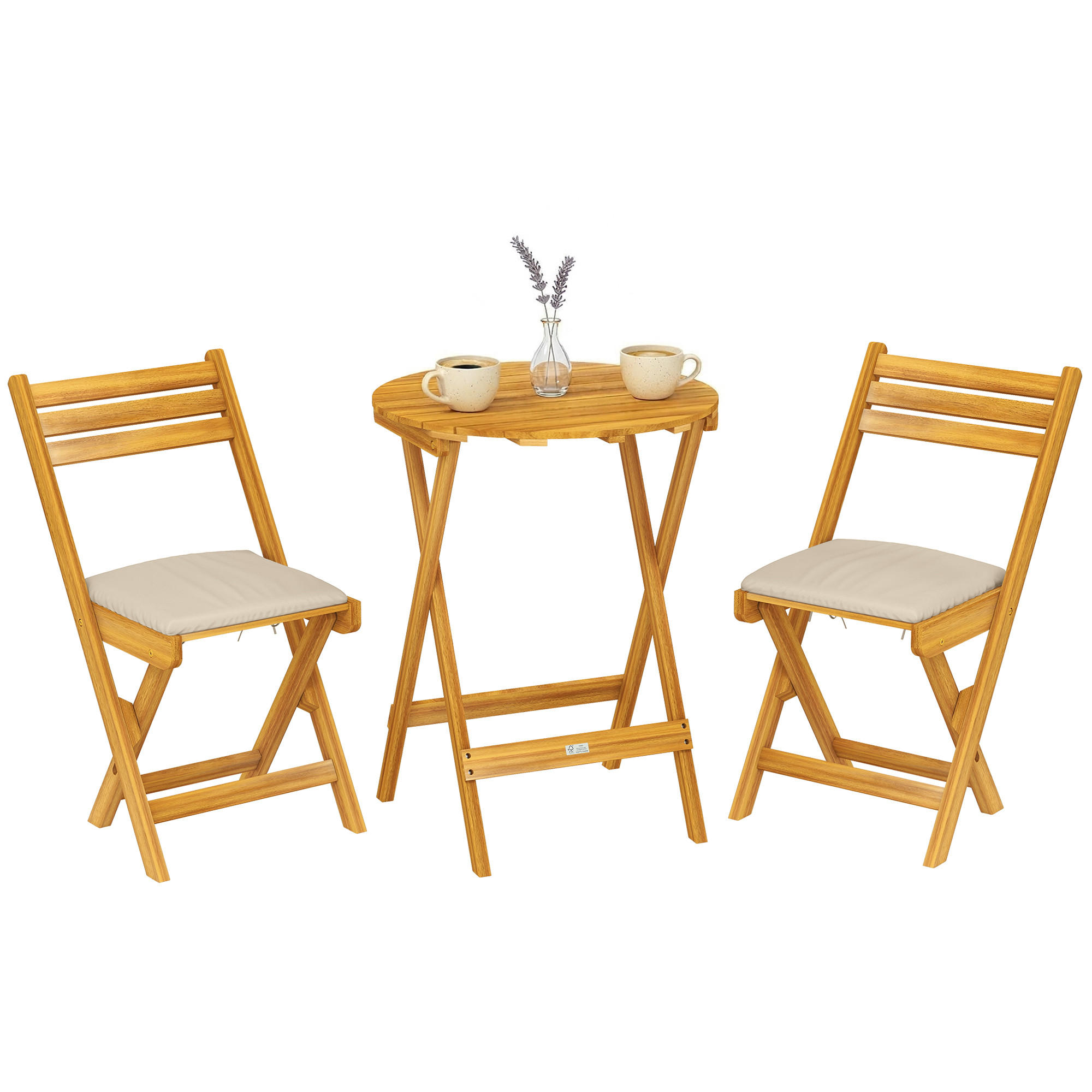 BALKONMÖBEL SET DE-07344 klappbar mit FSC-Holz und Sitzkissen Natur/Beige - Naturfarben, Holz - ComfortXL
