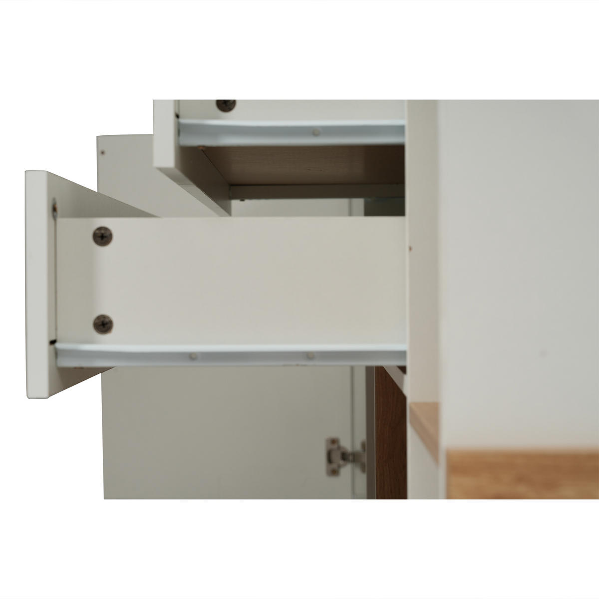 SIDEBOARD Weiß-Eiche, 130/40/70 cm, aus Spanplatte, mit 2 Türen und 2 Schubladen - Weiß, Holzwerkstoff (130/70/40cm) - CHICFURN