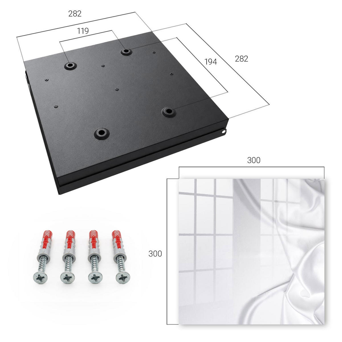 SCHLÜSSELBOX Schwarz 30x30 cm- Türöffnung nach rechts - Satinbettwäsche - Weiß, Metall (30/30/5cm) - TULUP