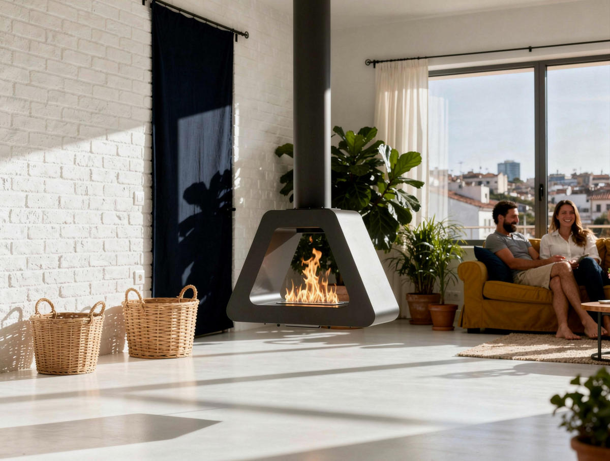 BIOETHANOL-KAMIN Schwarz Deckenmodell mit Rohr inklusive 1.5 L Brennblock - Schwarz, Metall (60/40/190cm) - Purline