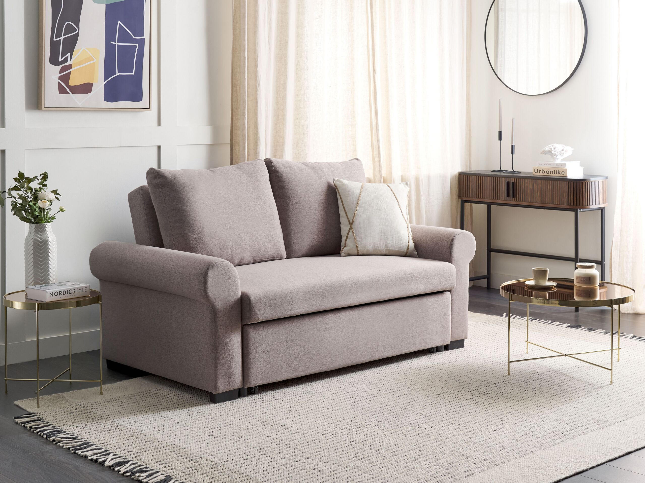 2-SITZER-SCHLAFSOFA Leinenoptikhellbraun Silda - Braun, Textil (173/92/93cm) - Beliani