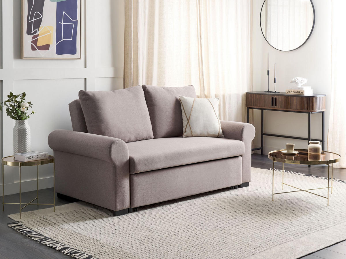 2-SITZER-SCHLAFSOFA Leinenoptikhellbraun Silda - Braun, Textil (173/92/93cm) - Beliani