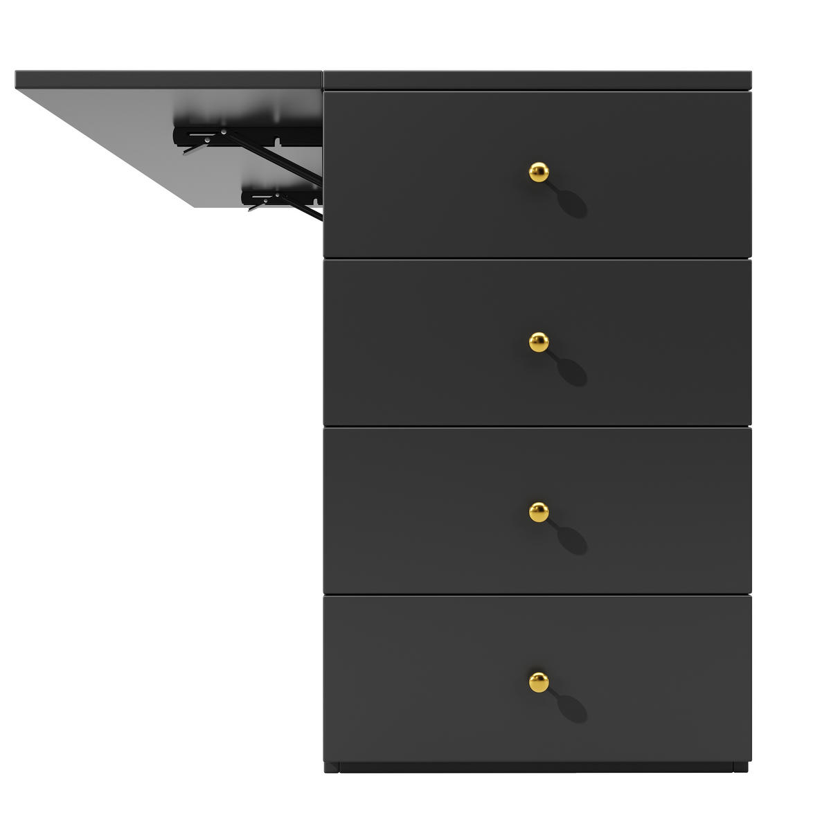 KÜCHENINSEL 140x70x89cm Schwarz mit 6 Schubladen, Hocker & Metallgriffen - Schwarz, Holzwerkstoff (140/89/70cm) - Modfu