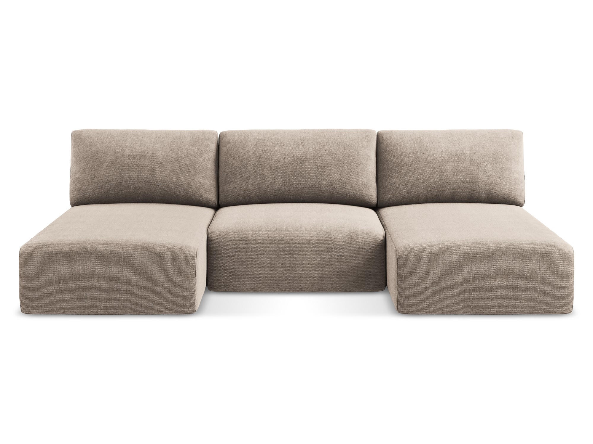 WOHNLANDSCHAFT Chenille Stoff Beige - Beige/Schwarz, Kunststoff/Textil (304/79/149cm) - Makamii