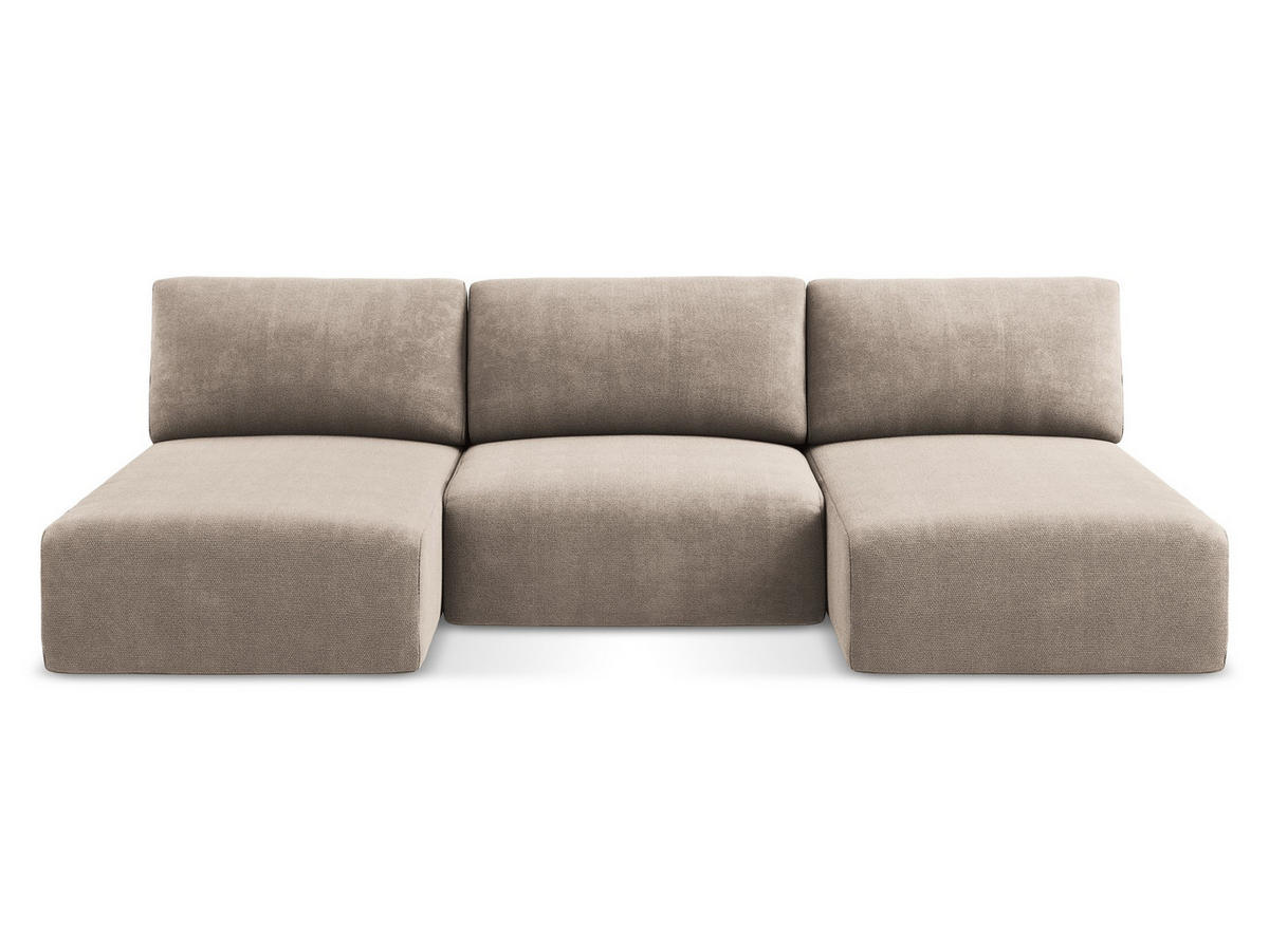 WOHNLANDSCHAFT Chenille Stoff Beige - Beige/Schwarz, Kunststoff/Textil (304/79/149cm) - Makamii