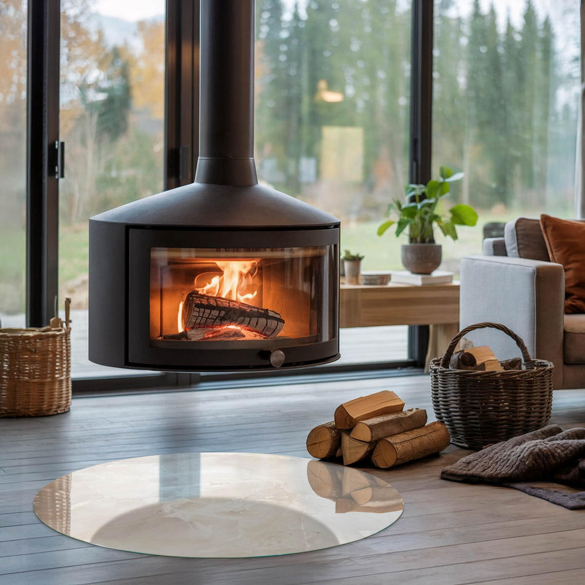 GLASPLATTE für Kamin Ø 90 cm - Creme, Glas (90/90/0.4cm) - TULUP