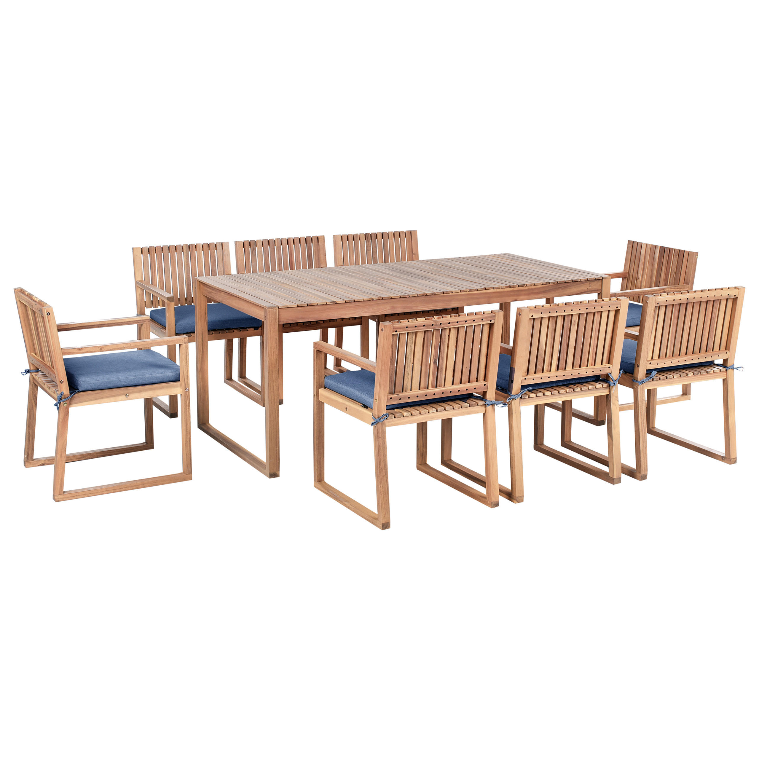 GARTENMÖBEL-SET 8-Sitzer Blau zertifiziertes Akazienholz Sassari Premium - Hellbraun, Holz - Beliani