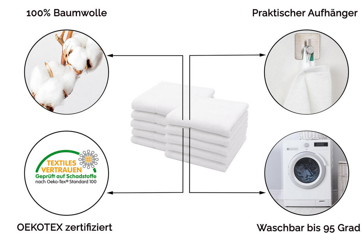 HANDTÜCHER, 10er-Set, 50x100 cm, 100% Baumwolle, Weiß - Weiß, Textil (50/100cm) - Zollner