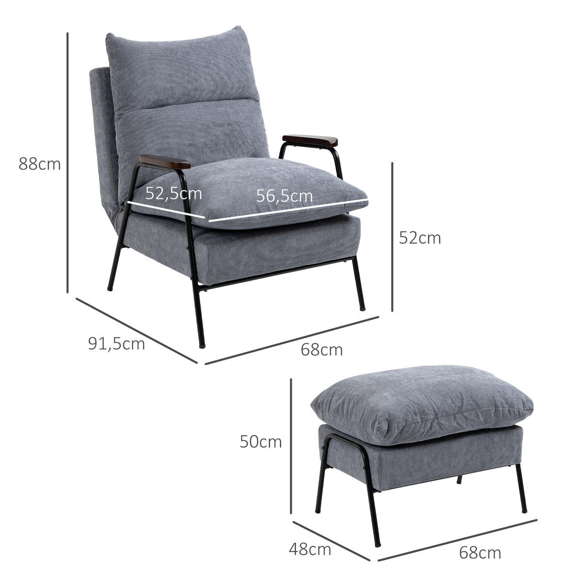 RELAXSESSELSET Hellgrau - Hellgrau, Metall (91.5/88/68cm) - HOMCOM